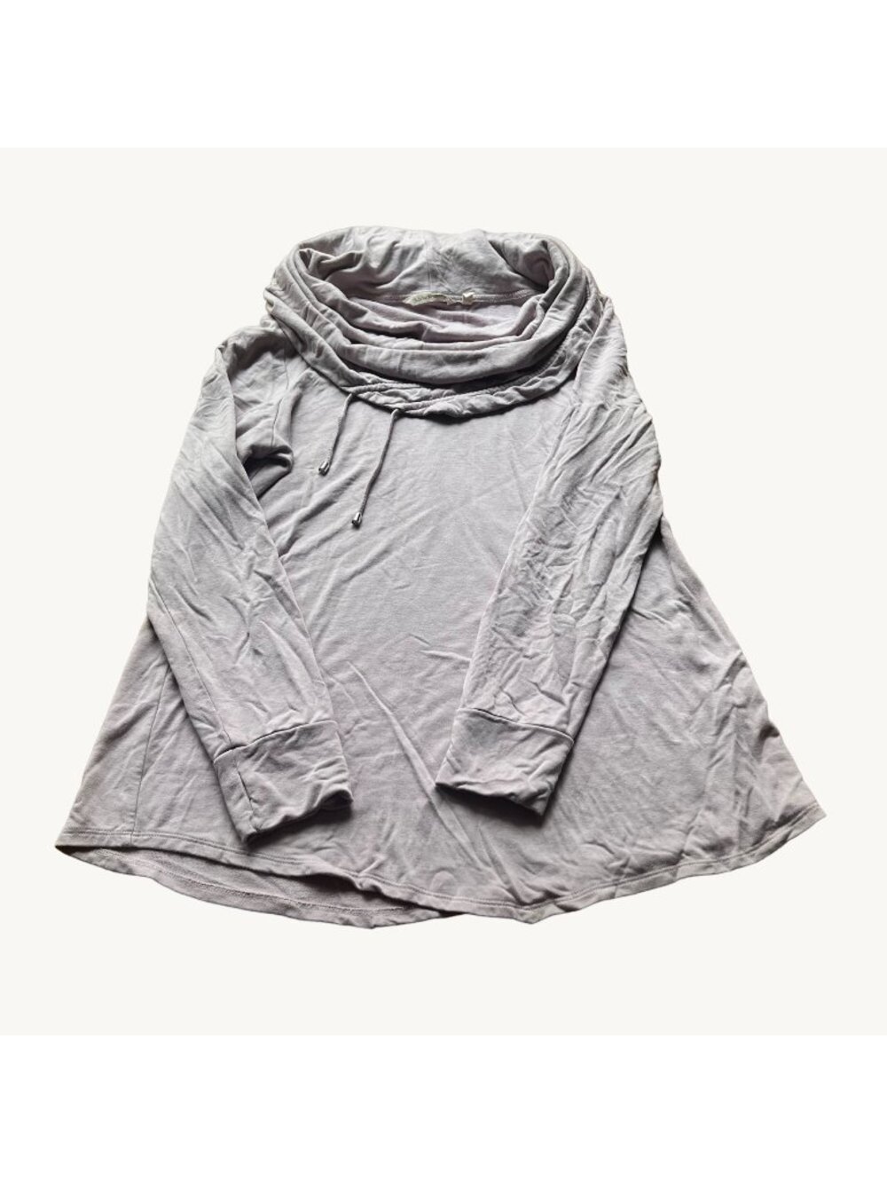 Soft Surroundings Size M Taupe Drawstring Cowl Funnel Neck Long Sleeve Shirt Top